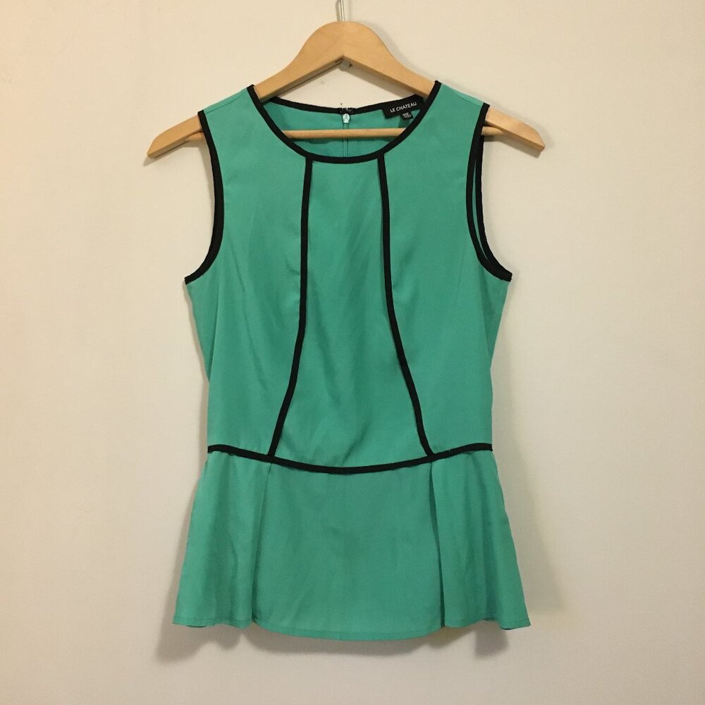 Y2K Vintage Cyberpunk Aqua Black Trim Peplum Top XXS